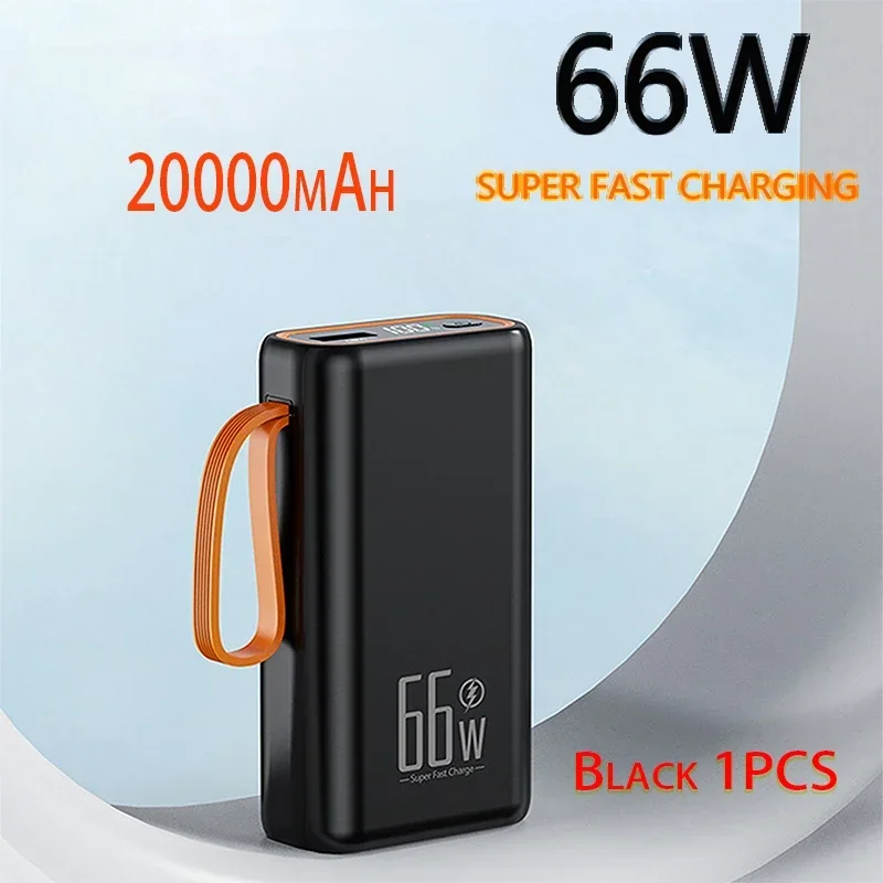 Power Bank 20000mAh with 66W Black PD Fast Charging Powerbank Portable Charger External Battery Pack for iPhone Huawei