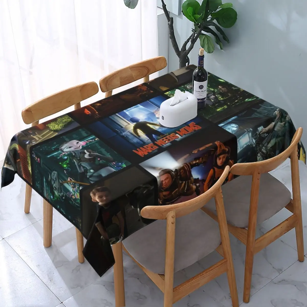 Disney Mars Needs Moms Animated Science Fiction Adventure Tablecloth Rectangular Elastic Waterproof Table Cover Cloth for Party