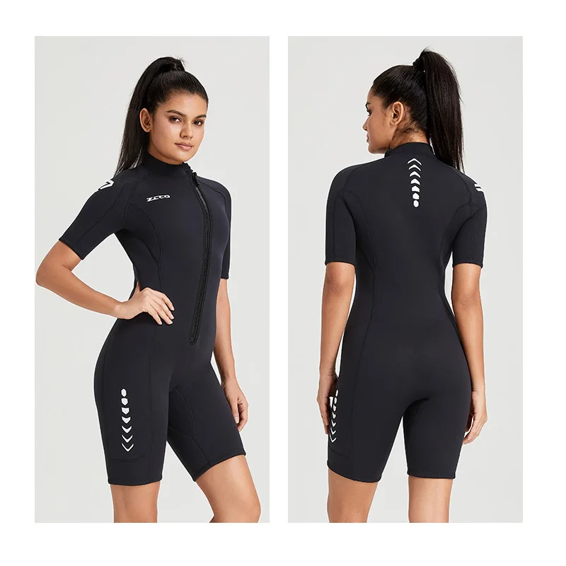 Men/Women Wetsuit Shorty 3mm Neoprene Short Sleeve One-piece Front Zip Wet Suit for Surfing Diving Swimming Snorkeling SUP