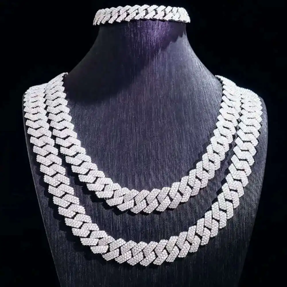 

Moissanite Diamond Miami Cuban Link Chain 6~15mm White Gold Real 14k Rose Gold Necklace Bracelet 925 Silver Plated