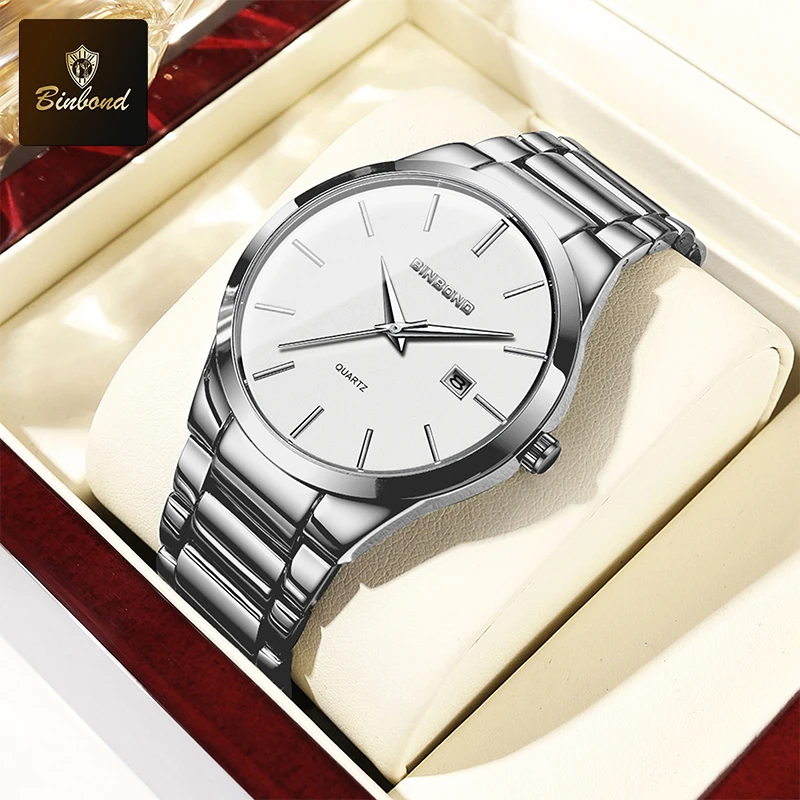 

BINBOND Classic Business Men's Watches Luxury Stainless Steel Strap Waterproof Watches Original Top Brand Quartz Watch for Men