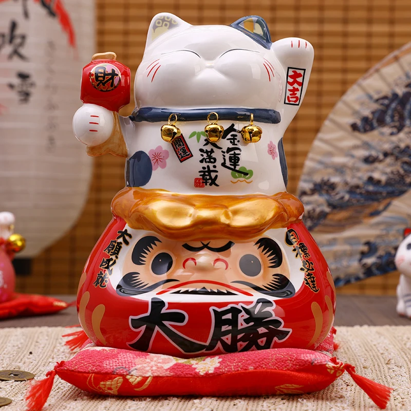 8.6 Inch Ceramic Persian Cat Figure Lucky Fortune Cat Maneki Neko Daruma Ornament Koi Fish Money Box Piggy Bank Business Gift