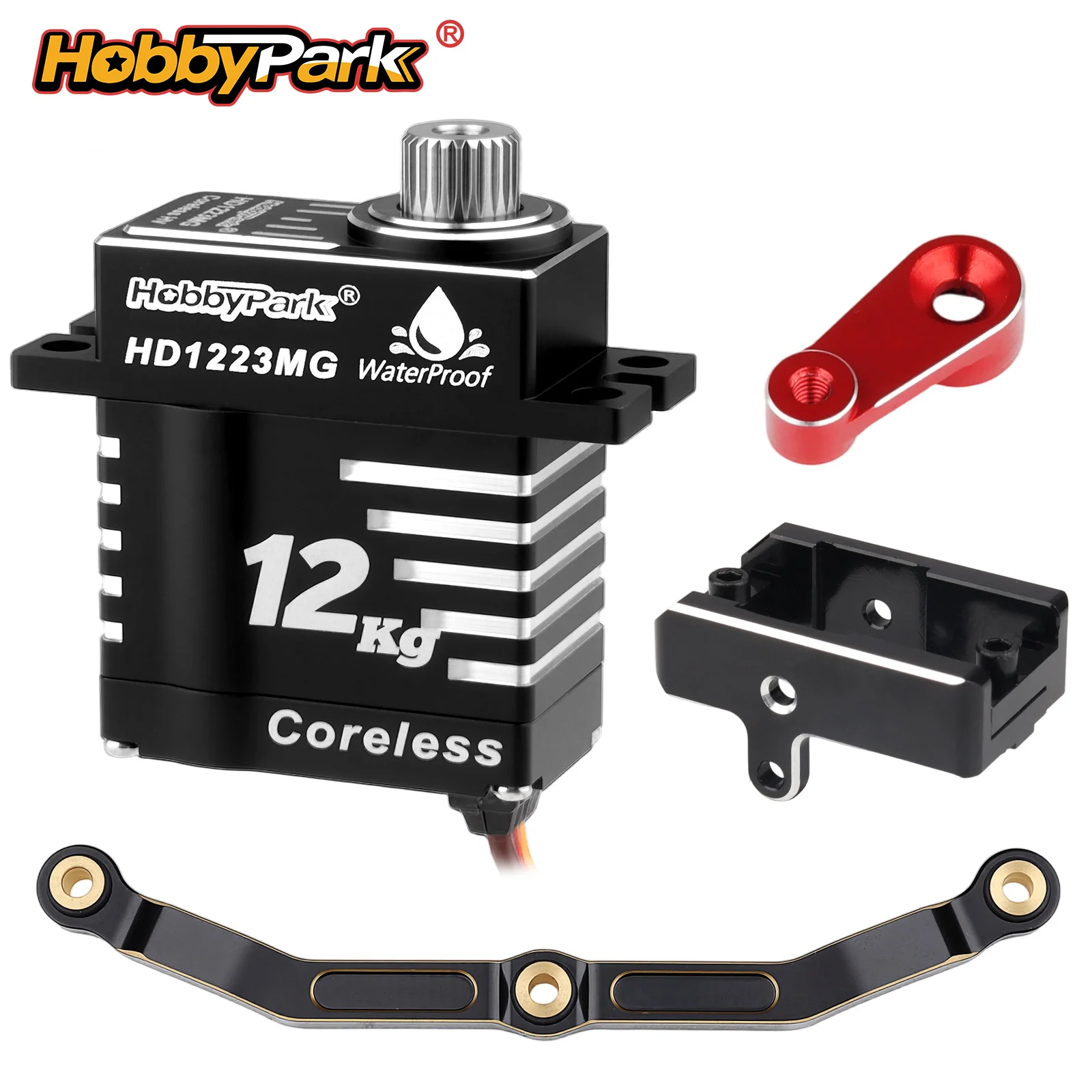 

HobbyPark Waterproof 12kg HD1223 Digital High Torque Coreless Metal Gear Servo with Mount Arm Link Set for TRX4M 1/18 RC Crawler