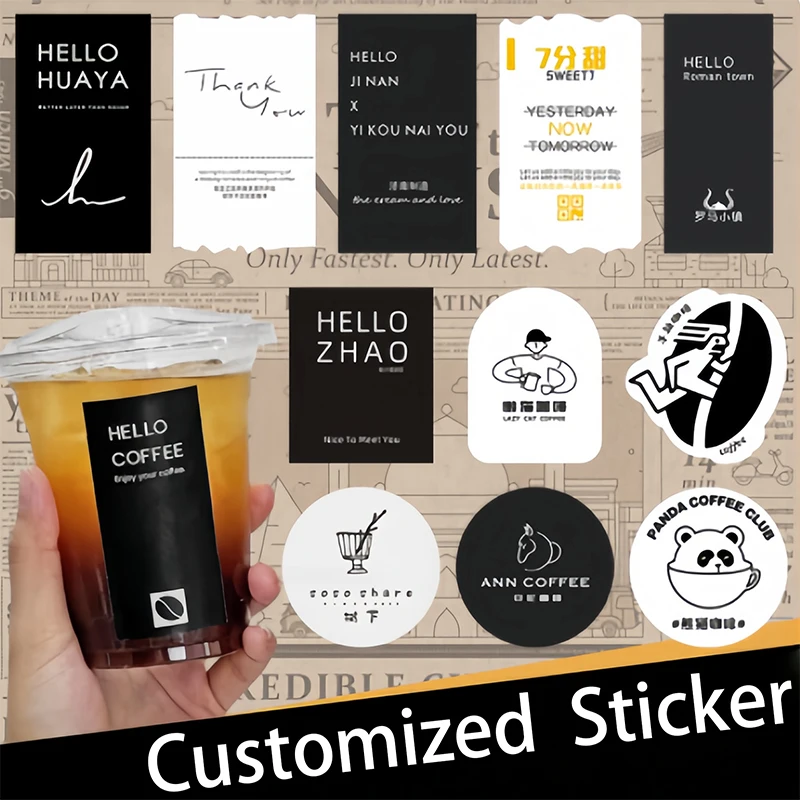

500Pcs Custom Sticker Customized Logo Labels Wedding Christmas Personalized Transparent Stickers Design PVC Waterproof Stickers