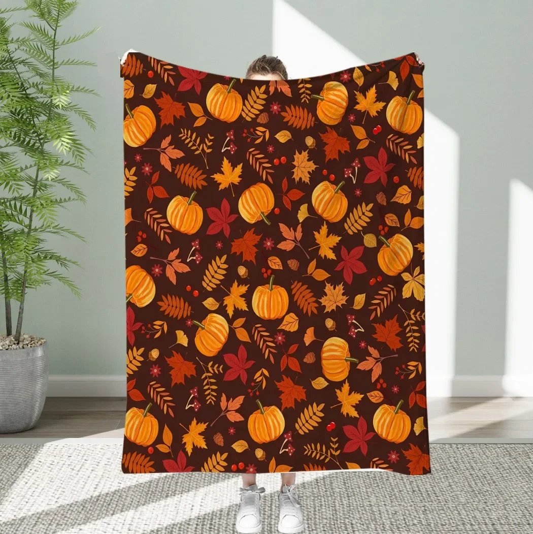 Classic Autumn Blanket Vintage Pumpkin Maple Leaf Berry Pattern Cozy Throw For Luxury Living Room Sofa Bed Couch Home Decoration
