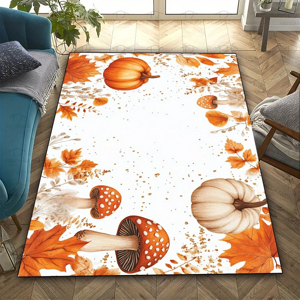 

1 piece pumpkin mushroom and autumn pattern rug, crystal velvet fabric, suitable for bedroom living room decoration