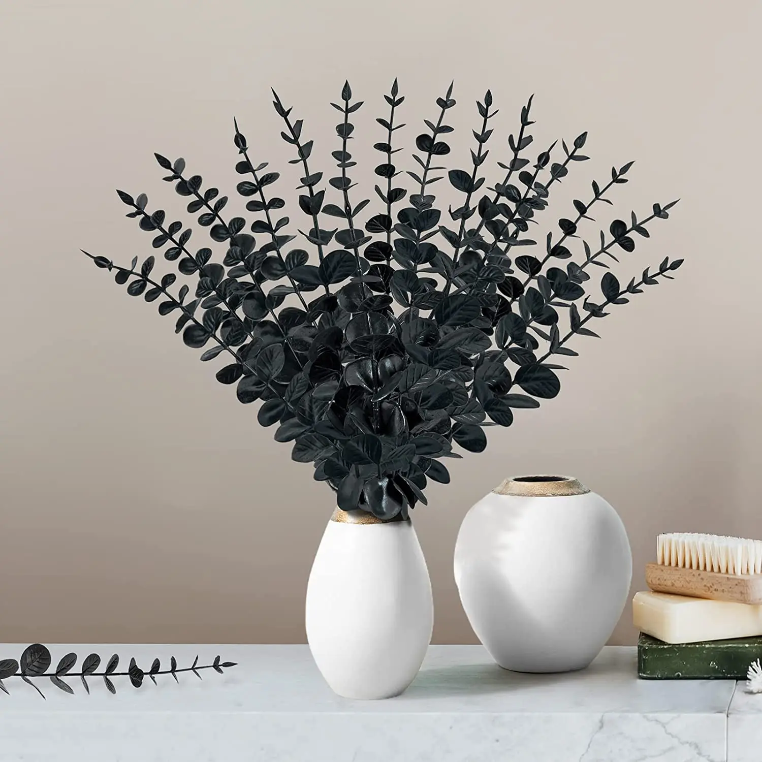 Yannew 12 Stück künstliche Eukalyptus-Stiele, silbernes Dollar-Grün, künstliche Pflanzen für Hochzeitsstrauß, Blumenarrangement, Heimdekoration – Detail 32
