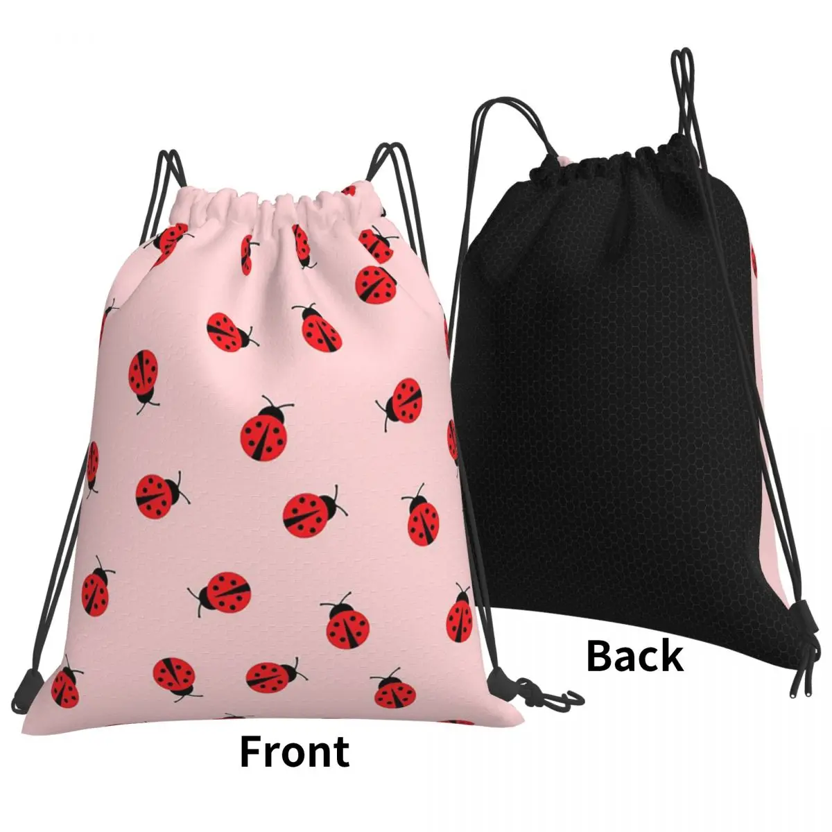 Cute Ladybug Pattern On Pink Background Backpacks Multi-function Drawstring Bags Storage Bag Book Bags for Man Woman Students