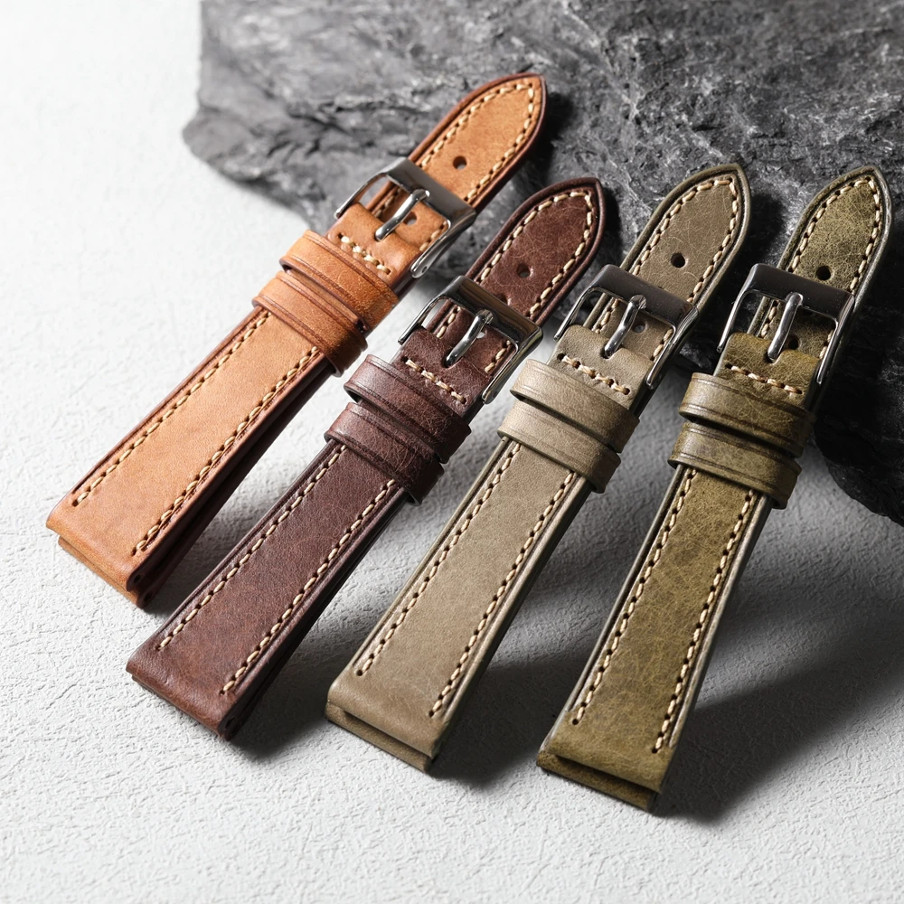 Handmade Genuine Leather Strap 18 19 20 21 22MM Vintage Top Layer Cowhide Bracelet Suitable For Antique Watches Watchband