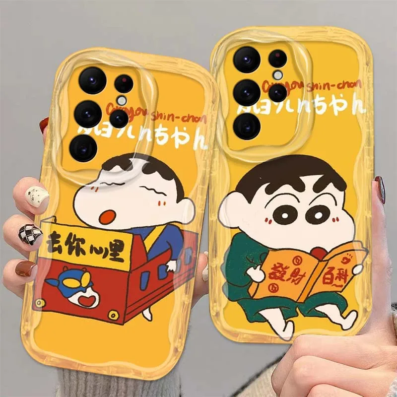 

C-Crayon Shin chan yellow For Samsung S25 S24 S23 S22 S21 S20 A04 A05s A05 A06 Ultra Plus FE 5G Wave Oil Phone Case