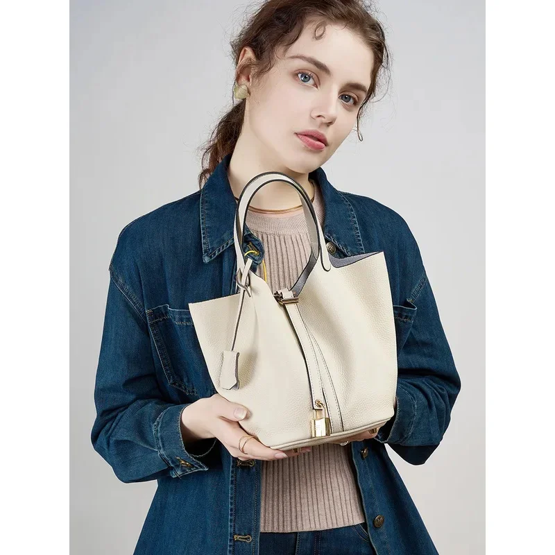 

Bag 2025 New Bucket cabbage basket women's bag leather handbag mommy bag bridal wedding bag high-end