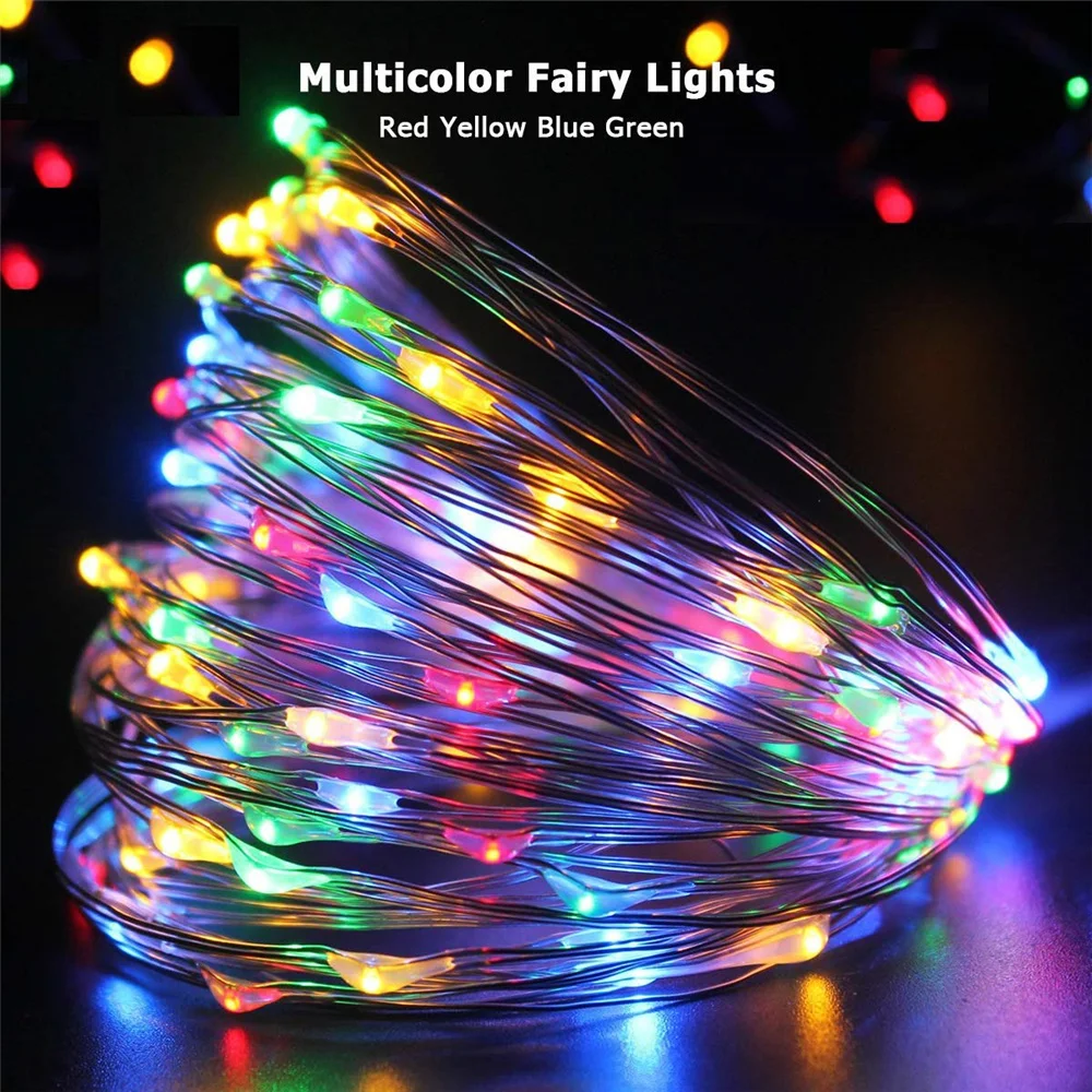 USB String Light Christmas Copper Wire Fairy Light Remote LED Lamp Indoor Bedroom Outdoor Garland Patio Wedding Party Decoration