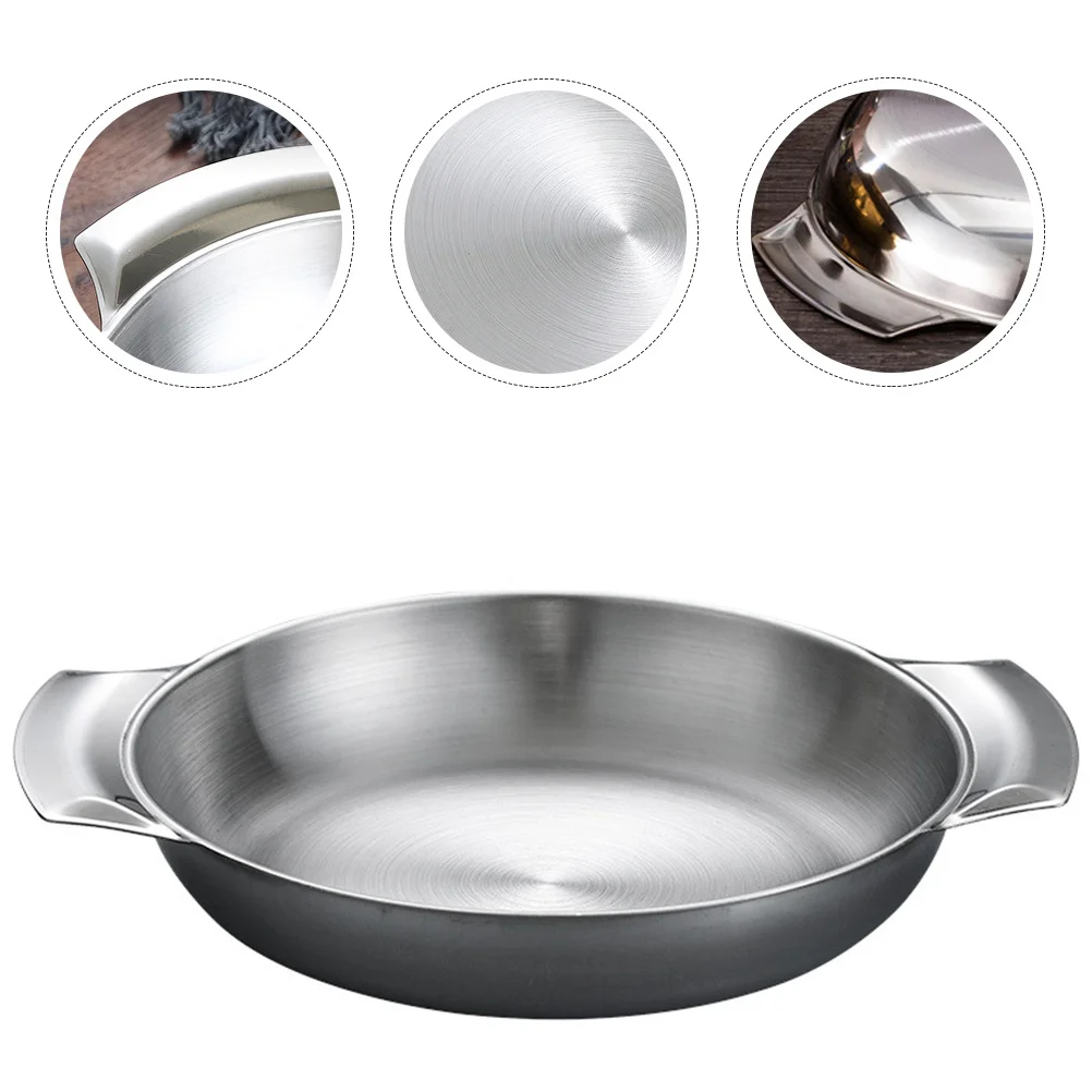 

Stainless Steel Dry Smooth Cooking Pan For Home Kitchen Restaurant Double Handle Hot Pot Paella Pan Vegetable Cookware