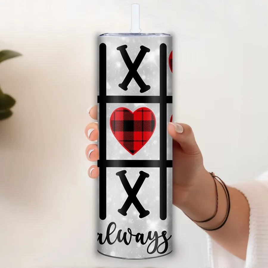 20oz Stainless Insulated Tumblers Straw Lid 3D Print Love Heart Nine-grid Game Coffee Mugs Valentine's Day Gift Party Supplies