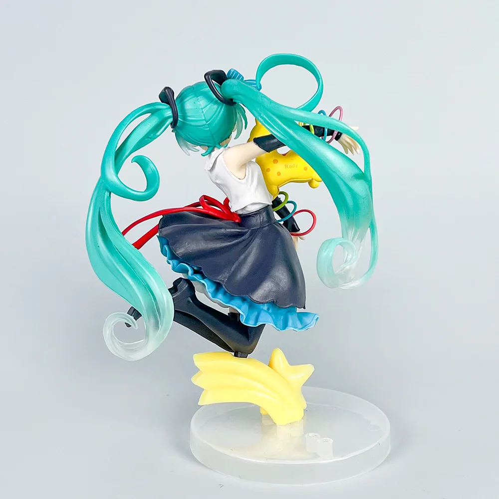 Hatsune Miku Jumping Pose Figure Twin‑tail Girl With Toy Doll PVC Model Desktop Collectible Ornament Anime Fan Display Gift