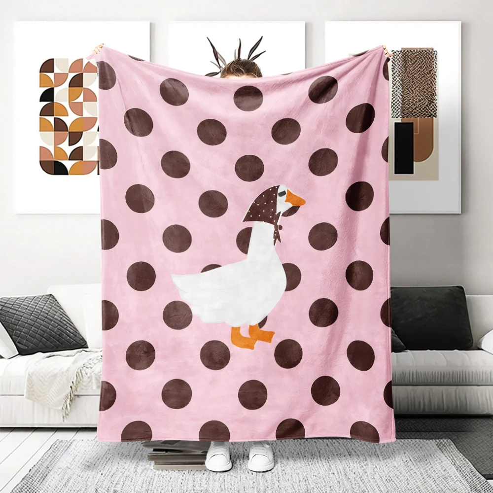 Pink Dots Goose Headscarf Flannel Blanket Perfect For Sofa Office Bed Travel Sleep Read Relax Camping Four Season Use