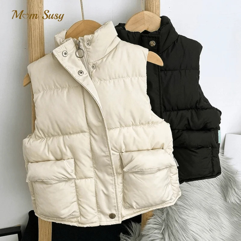 Fashion Baby Boy Girl Winter Vest Cotton Padded Child Waistcoat Solid Color Zipper Outwear Warm Thick Baby Clothes 1-12Y