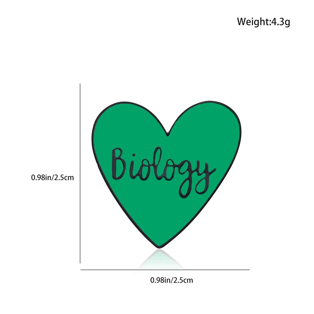 Biologist Enamel Pins Green Heart Shape Letter Lab Brooch Lapel Jacket Backpack Badge Jewelry for Biology Worker and Student