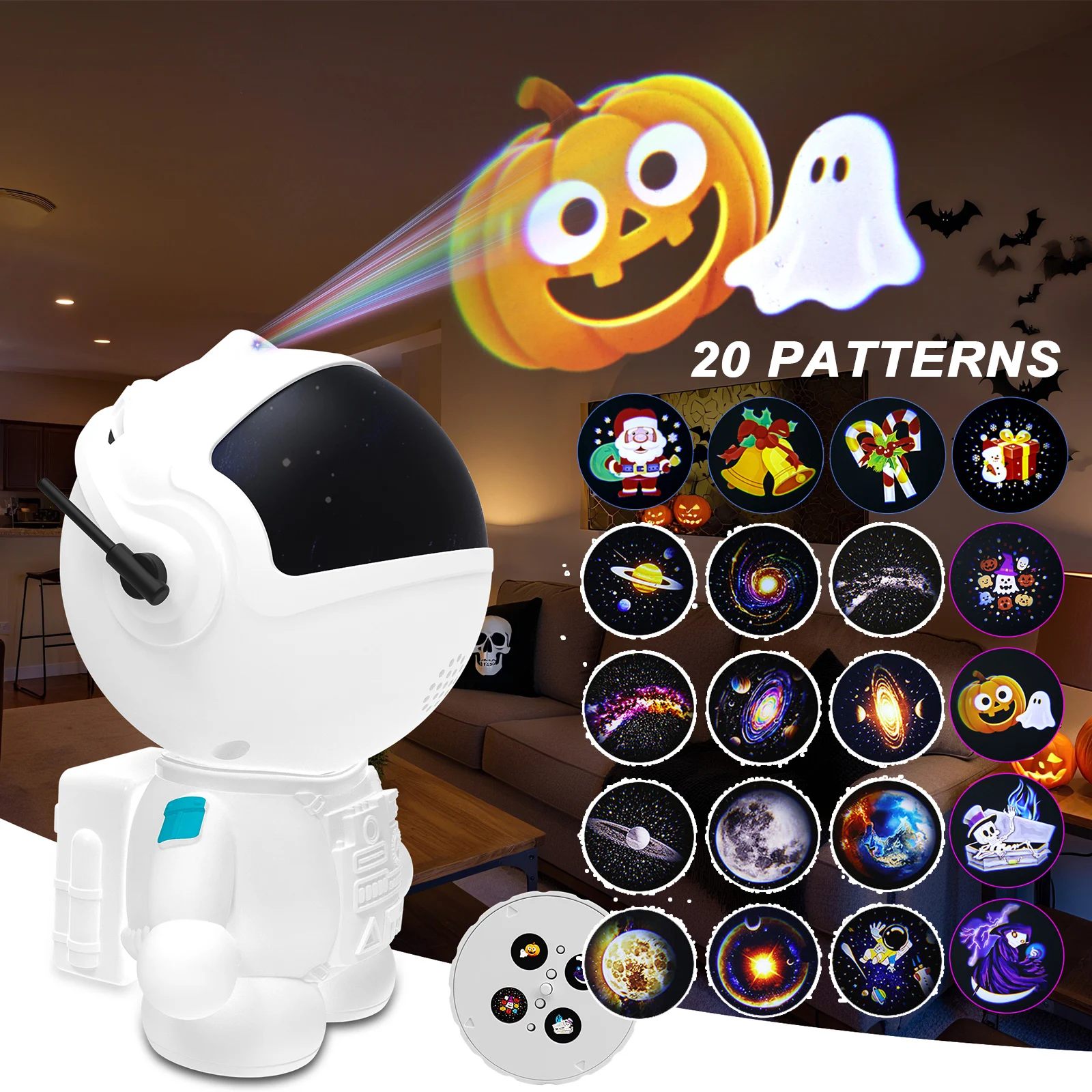 Halloween Astronaut Light Projector 20 IN 1 Galaxy Christmas Projector Night Lamp Nebula  LED Lights Bedroom Decorative kid Gift