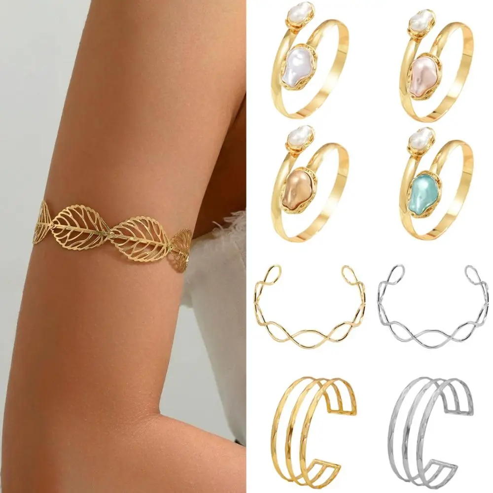 Elegante pulsera de brazo con apertura de Metal, brazalete abierto ancho ajustable de varios estilos, pulsera de brazo Retro de Color dorado, joyería de mano
