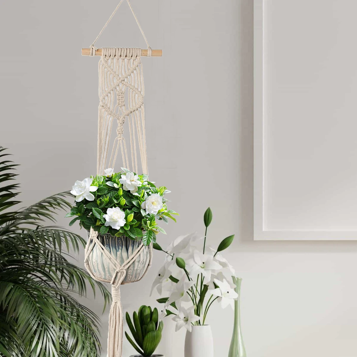 

Vintage Jute Rope Hanging Planter Rack Suspended Flower Pot Support & Bracket, Perfect for Garden Greenery Display