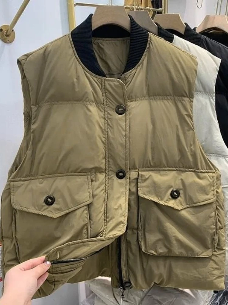 

Trendy Stand Collar Vest with Pockets Thickened Down Cotton Winter Coat for Women Slim Fit Fashion Outerwear​