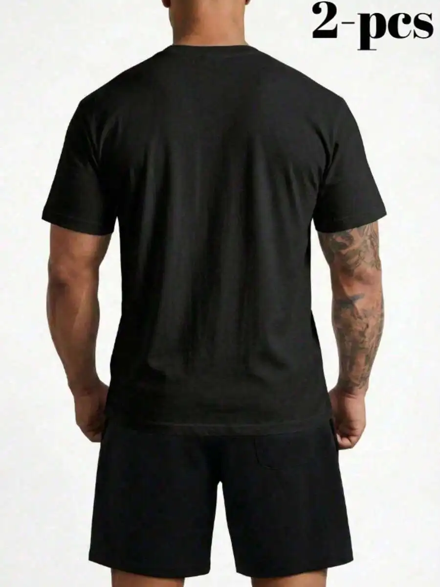 

Men 2-Piece Shorts Set With Pockets, Graphic T-Shirt, Summer Casual Streetwear