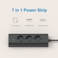 7 IN 1 2500W EU Plug Power Strip 1.5M Extension Cord Socket Extender With 3AC Outlets 4USB 17W Fast Charging 7 Safety System
