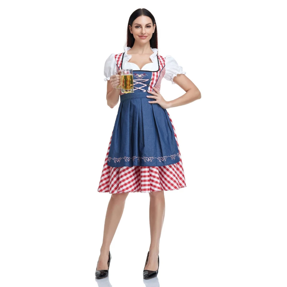 Costumi tradizionali bavaresi dell'oktoberfest Plaid Dirndl abiti donna grembiule vestito tedesco birra Wench cameriera Cosplay Party Dress