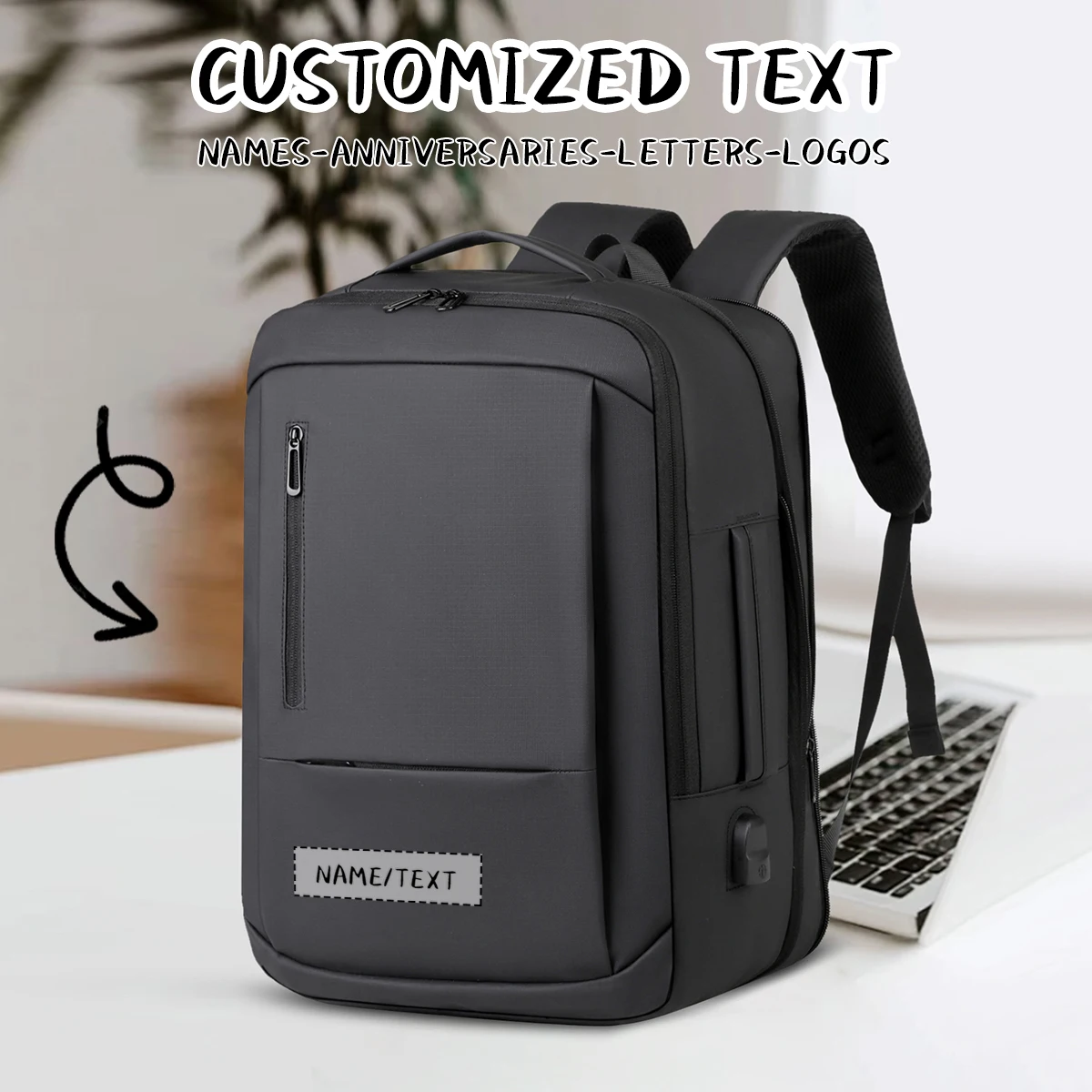 

Customized Logo Large-Capacity Backpack for Men, Expandable Business Backpack for Business Trips, Travel, Computer Bag, 16inch Backpack for Women, Personalized DIY for Work