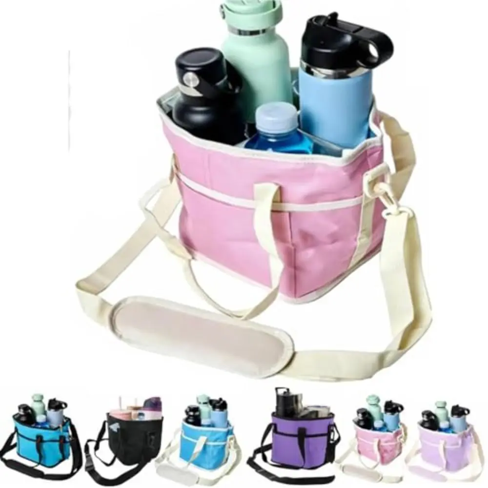No-Spill Size 4 Compartment Drink Bag Large Capacity Multiple Drink Stand with Adjustable Strap Water Bottle Holder