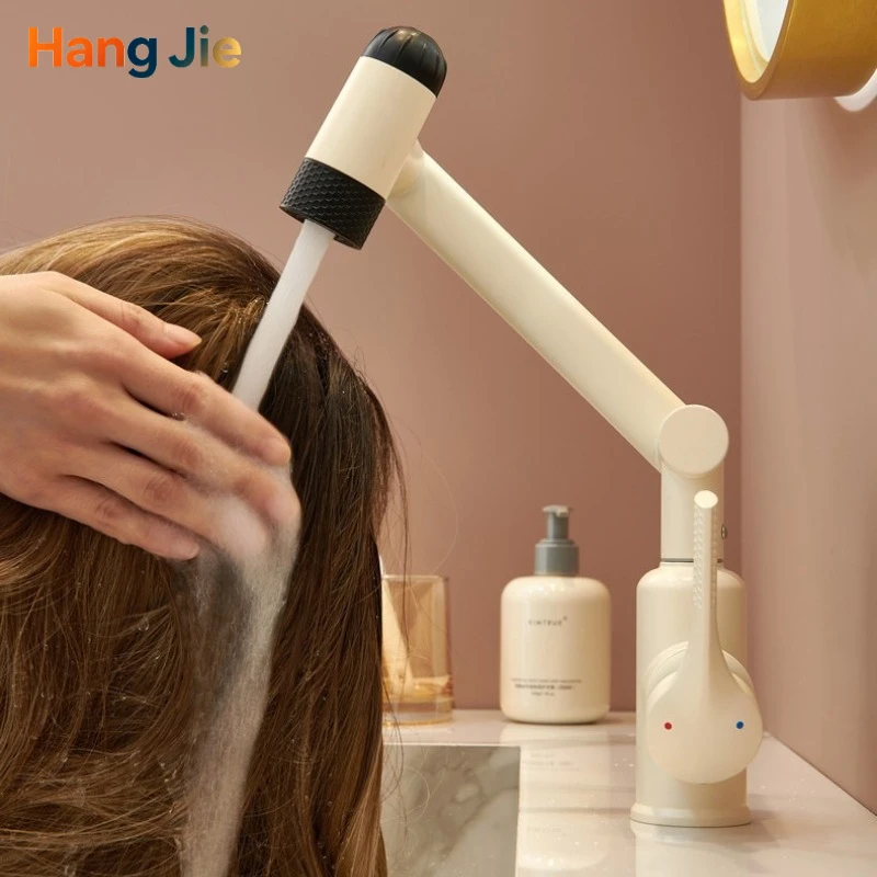 White wash basin hot and cold faucet/sink faucet, stainless steel, flexible multi-angle rotation, easy to install