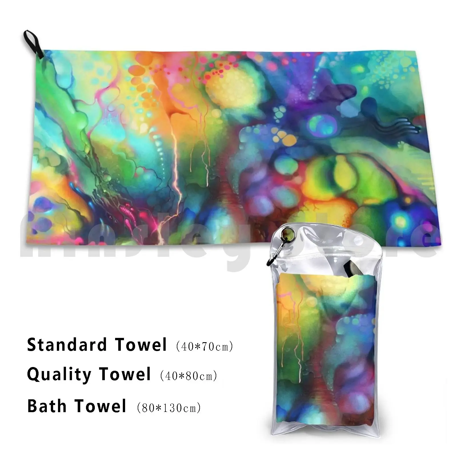 Post Mental Stains-Digital Painting Beach Towel Quick Dry Quality Towel Jeffjag Bright Vibrant Colorful Colors