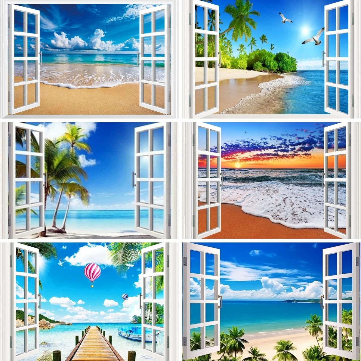 

New Arrivals DIY 5D Diamond Painting Open Window Art Palm Trees Ocean Seascape Embroidery Cross Stitch Full Drill Home Decor