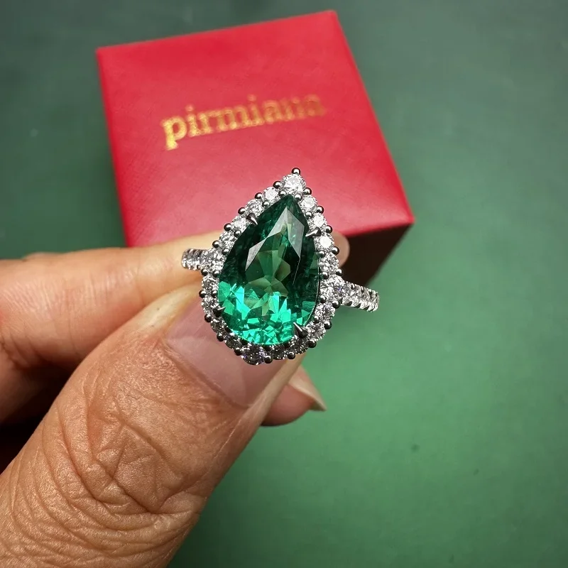 

Pirmiana Customized 9K 10K 18K White Gold 2.672ct Lab Grown Emerald Ring With D Moissanite Band Jewelry for Women