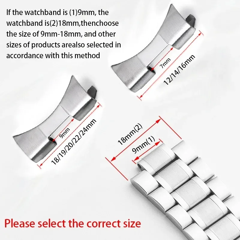 for Rolex Stainless Steel Straps Connector Curved End Adapters for Seiko Watch Band Link Accessories 12/14/16/18/19/20/22/24mm