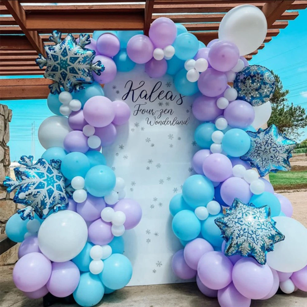 121pcs Snowflake Balloons Garland Arch Kit Ice Snow Queen Macaron Matte Balloon for Frozen Birthday Wedding Party Decoration