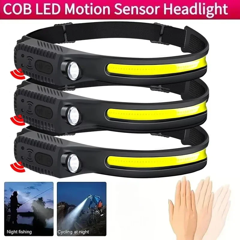 

COB LED Induction Headlamp USB Rechargeable with Built in Battery Lamp 5 Lighting Modes Torch Outdoor Fishing Camping Headlight