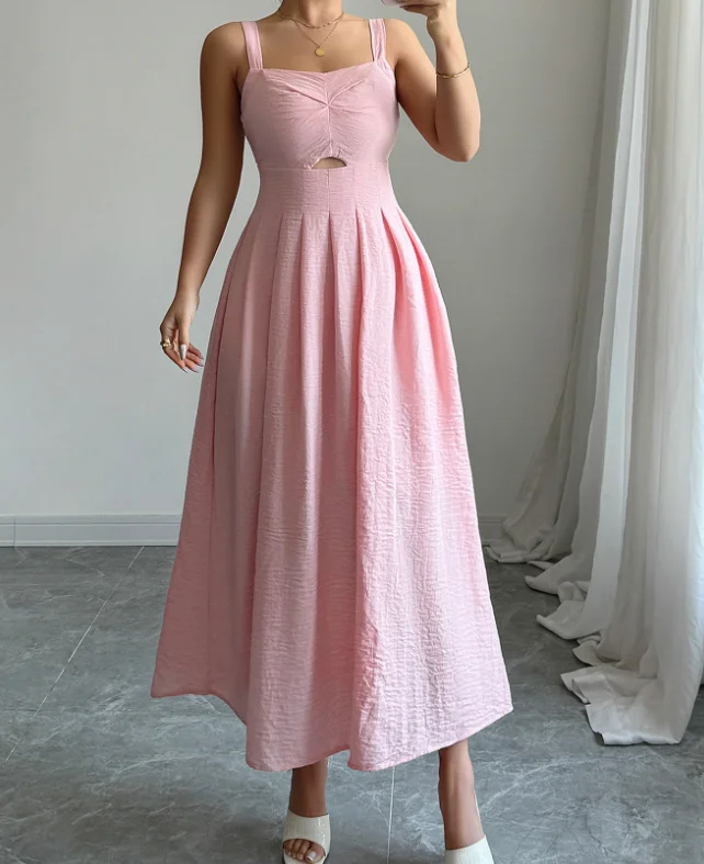 

Elegant Camisole Pleated Dress for Summer Women Wear 2025 Female Skirts New Fashion Women's High Waist Sweet Sexy A-Line Dresses
