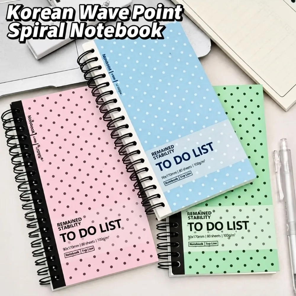 Durable Polka Dot Print To Do List Notebook Spiral Design Pocket Size Daily Task Planner Task Checklist Memo Book School Office