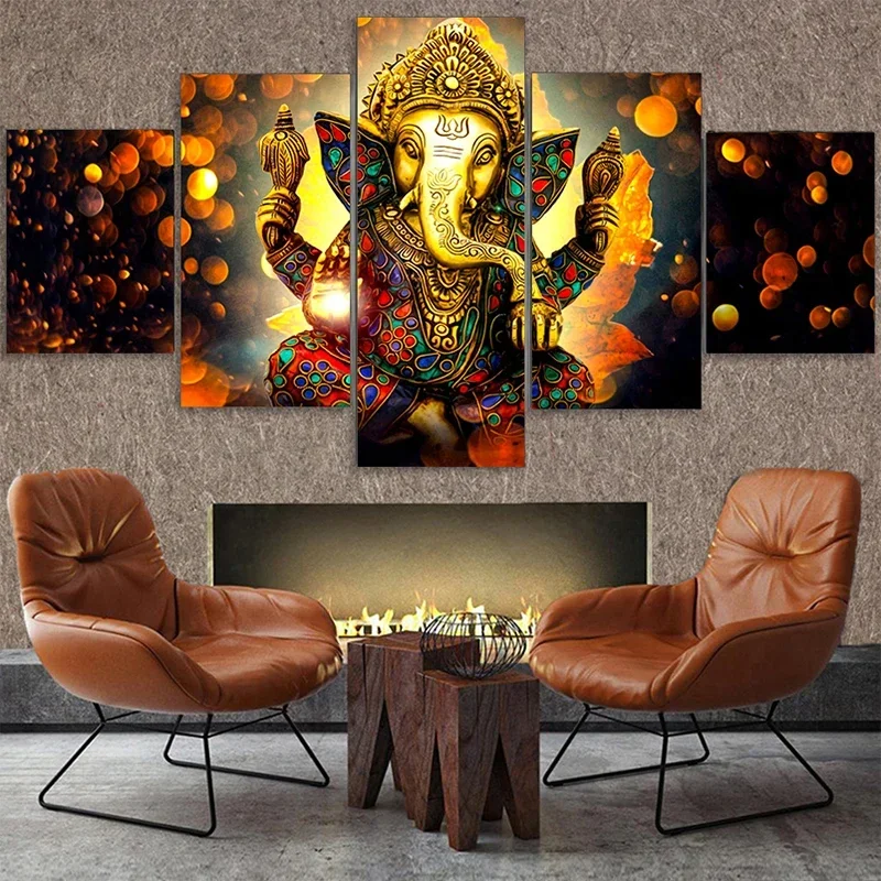 Hindu God Ganesha Elephant Canvas Painting Bedroom 5 Pieces Canvas Poster Living Room Art Prints Wall Pictures Home Decor