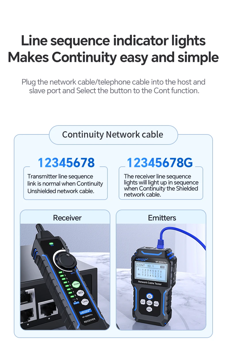 NOYAFA NF-8209Pro Netzwerkkabel-Tester und -Ortungsgerät mit Längenmessung, POE-Protokoll, Flash-Test, RJ45-Stecker-Scan und Kabel-Tracking – Detail 7