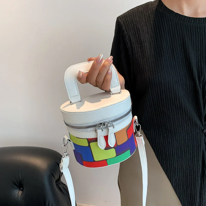 

2025 New Color Block Bucket Bag Cute Crossbody Purse for Women Fashion Tote Handbag Casual Shoulder Bag for Girls Free Shipping