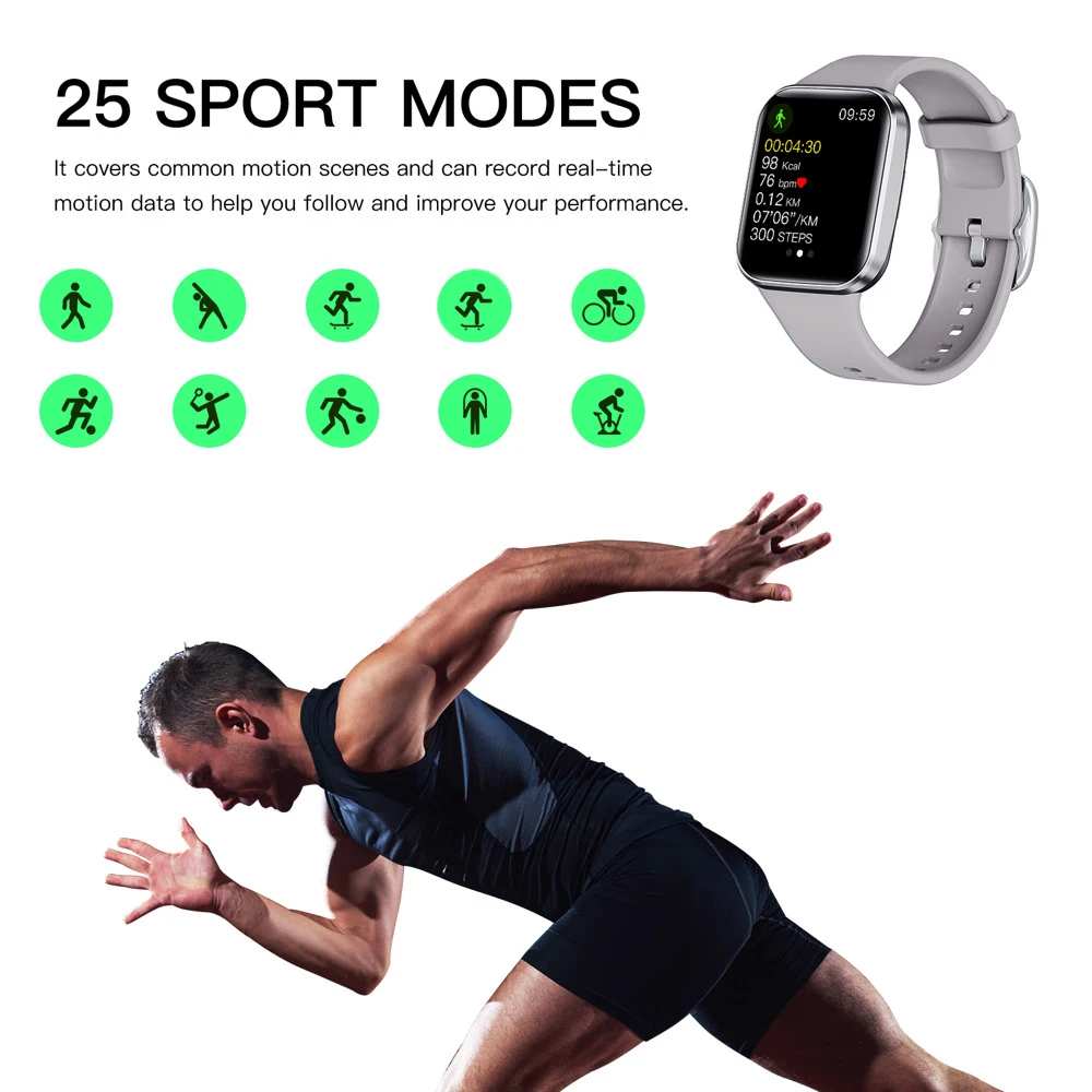 Смарт-часы с функцией напоминания о звонках и пульсе, 1,69 дюйма