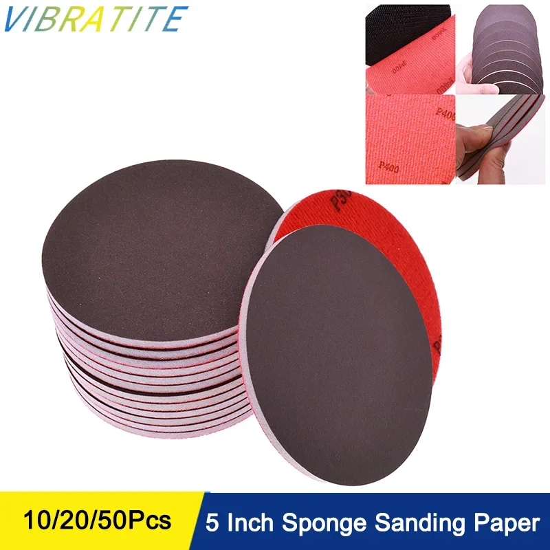 5 Inch Sponge Sanding Paper 10/20/50 Pcs Hook & Loop Round Sandpaper Assorted 120-2500 Girt for Polishing Car Metal Wood