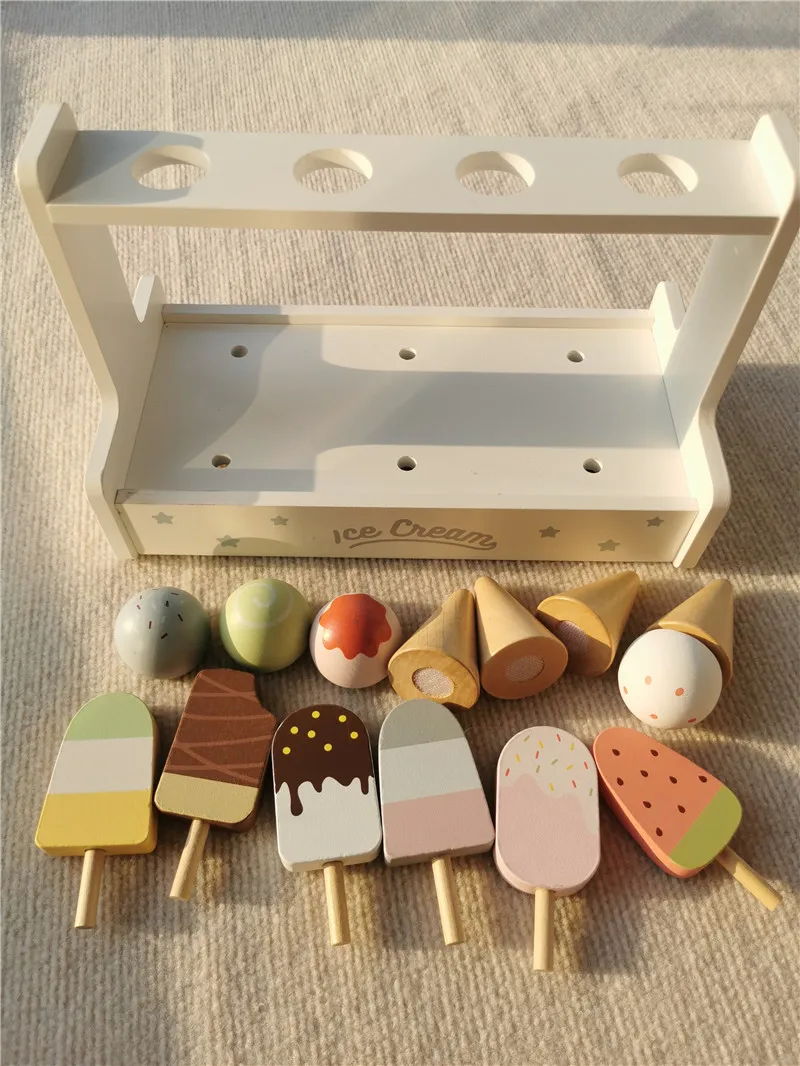 Wooden Kitchen Toys Pretend Play Pastel Simulation Ice Cream Sweet Cake Chocolate Candy for Kids Birthday Gift