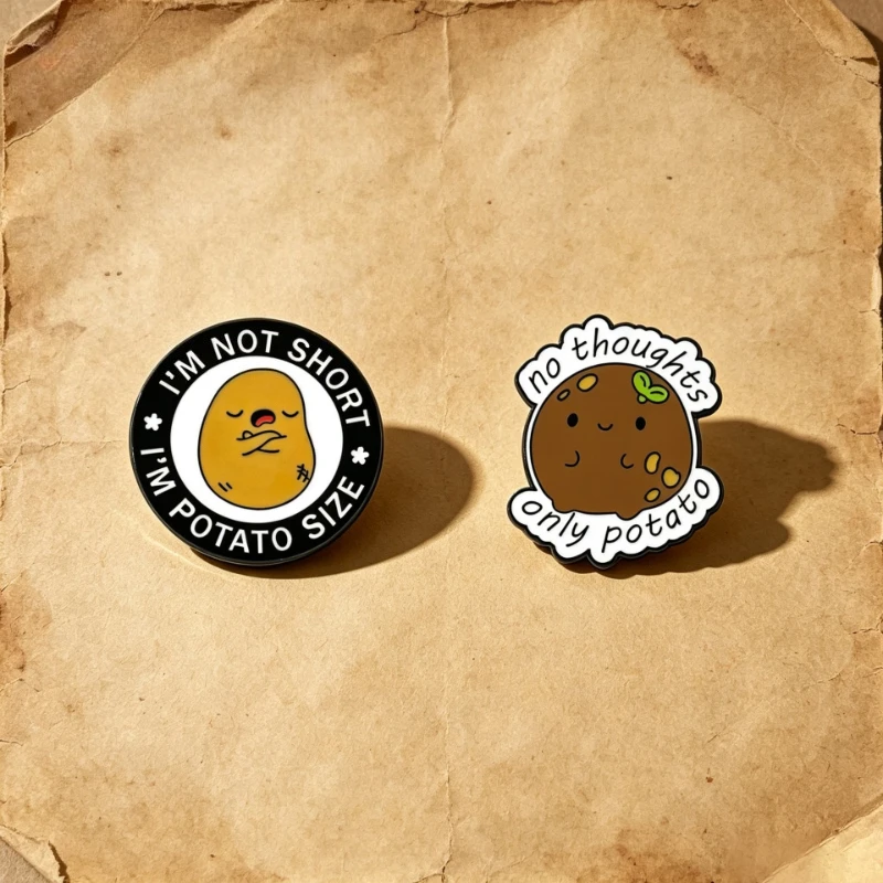 Fashion Cute Potato Shape Brooch Funny English Slogan Gift Metal Pin Badge Decoration DIY Clothing Bags Hat Scarf T-shirt Jeans
