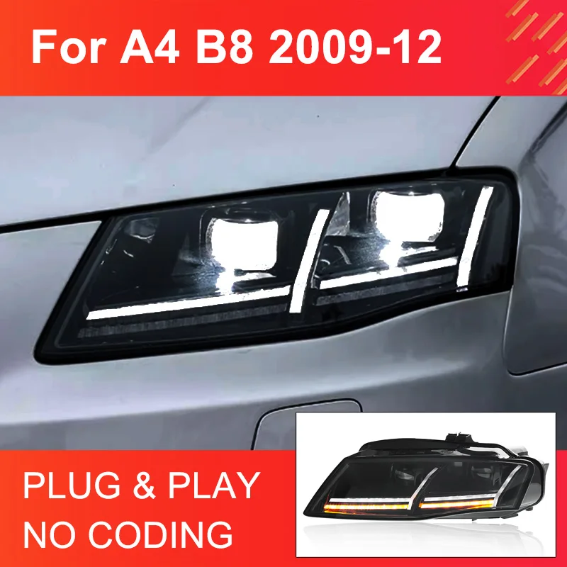 1 Pair LED Headlight Assembly for Audi A4 B8 2009-2012 Headlights Plug and Play with LED DRL Dynamic Turning Front Headlights