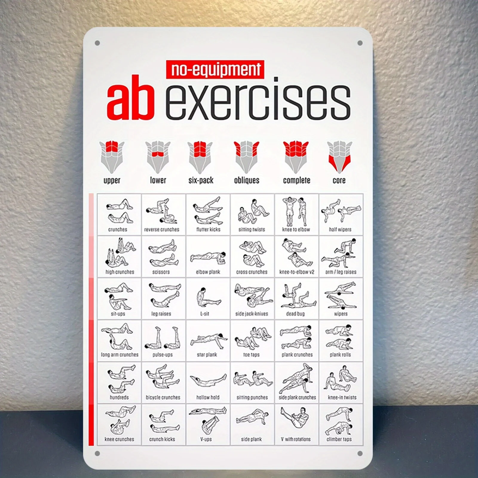 An AB exercise chart, 8x12 inches, metal fitness poster, home office cafe restaurant garage kitchen wall decoration