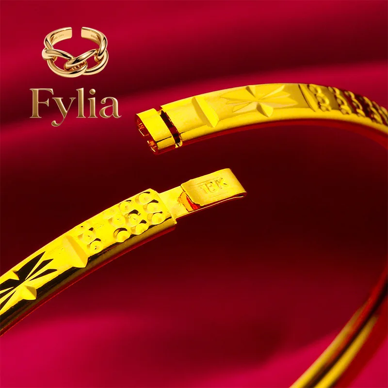 Fylia Jewelry   Hollow Clasp Bracelet for Women, 24K Gold, AU999 | Polished round hollow design with easy clasp, sleek for daily